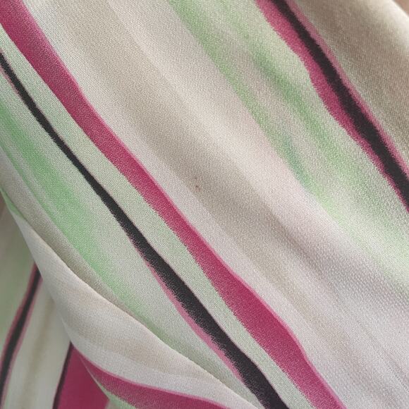 Dress Barn Blouse Plus Size 1X White Pink Green Stripe Button Long Sleeve Office - Picture 8 of 15